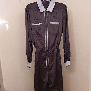 LIVELY GHOST 2X VESPERTINE LOUNGING ROMPER BLACK SATIN